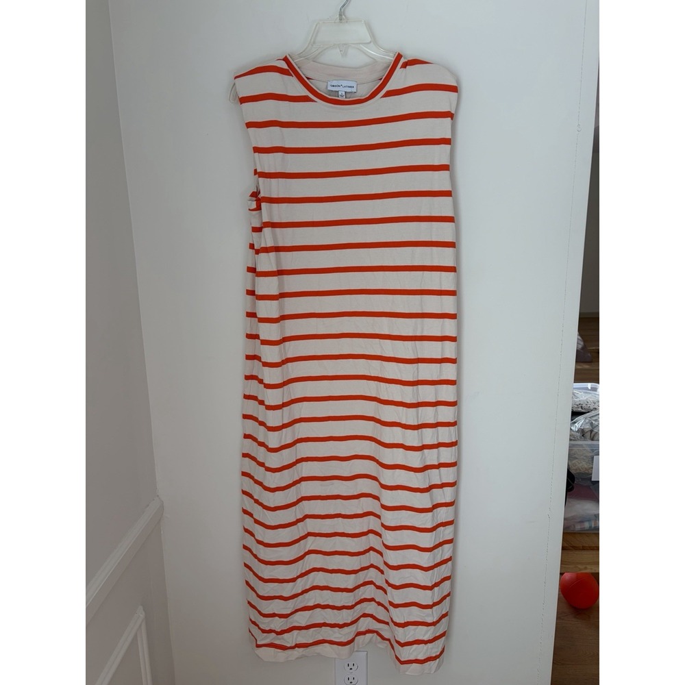 Gibson & Latimer Small Cotton Striped Sleeveless Sheath Dress Cream Red Normcore
